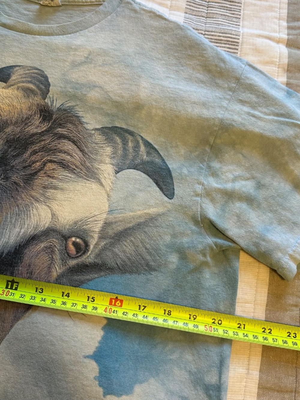 Goat Animal Graphic Print T-Shirt Large Baby Blue Acid Wash Y2K Short Sleeve - Picture 5 of 6